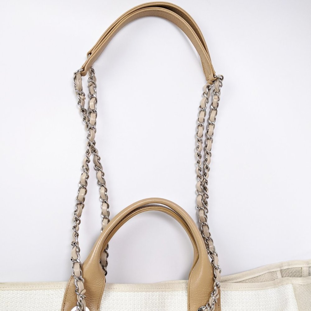 SOLD Chanel 18P Beige Canvas Large  Deauville Tote - Picture 4 of 12